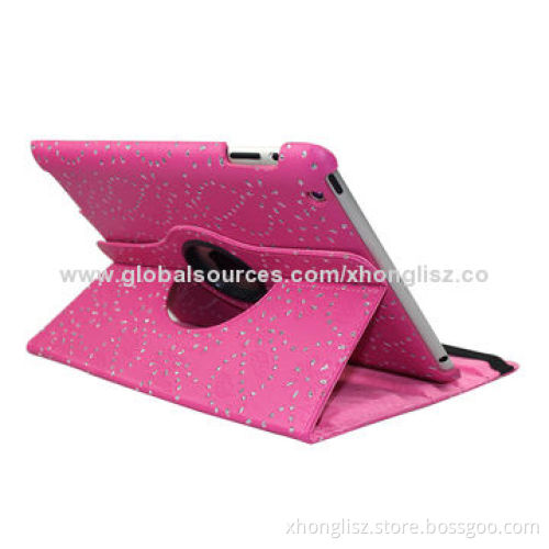 PU leather with diamond decoration design for iPad 2/3, three adjustable angle view version